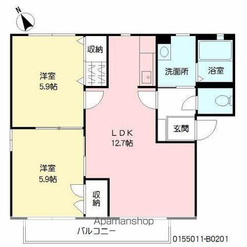 ハイツ四季の里B棟(2LDK/2階)の間取り写真