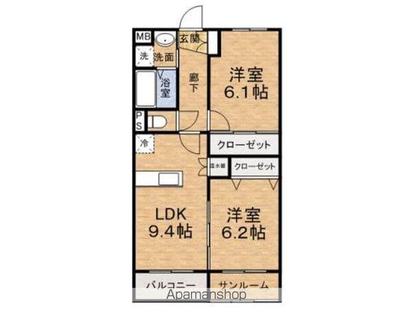 CUORE(2DK/1階)の間取り写真