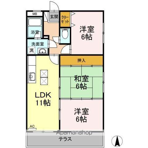 シカセビル(3LDK/1階)の間取り写真