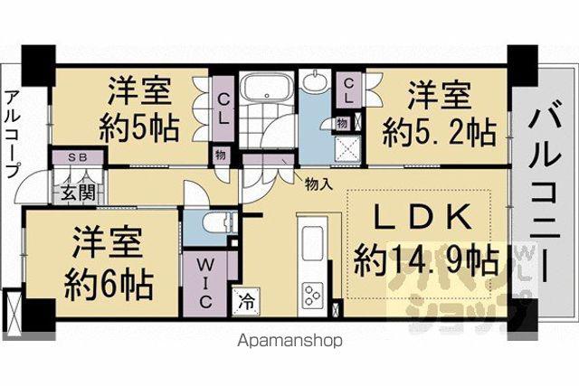 ジオ京都西院(3LDK/4階)の間取り写真