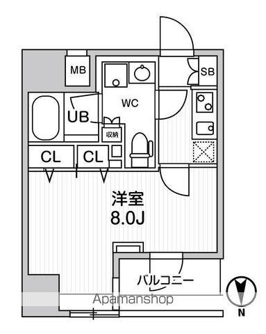 ジェノヴィア浅草橋2スカイガーデン(1K/6階)の間取り写真