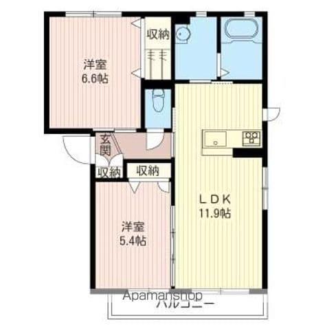 サンラフォーレ H(2LDK/2階)の間取り写真