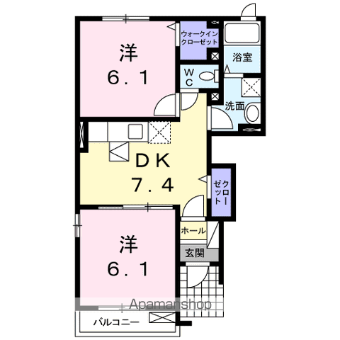 エステート松山A(2DK/1階)の間取り写真