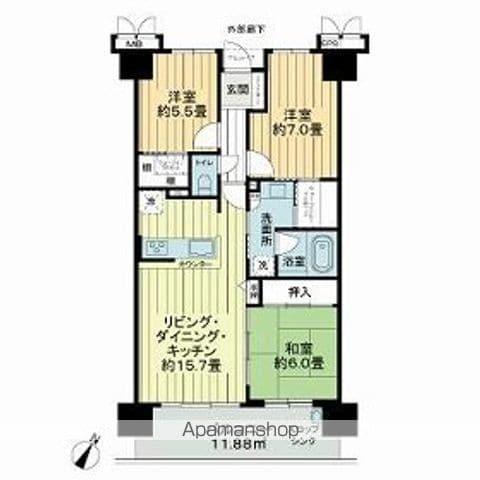 サーパス新川(3LDK/7階)の間取り写真