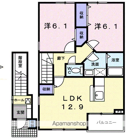 ベルフォールⅡB(2LDK/2階)の間取り写真