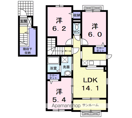 フォンテーヌ・ポルトⅢ(3LDK/2階)の間取り写真