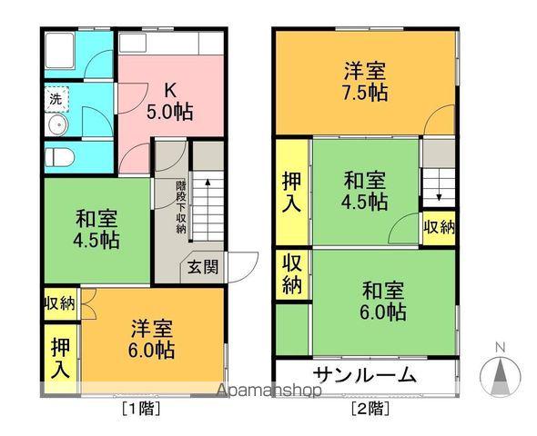 岐阜県岐阜市 2階建 築66年(5K)の間取り写真