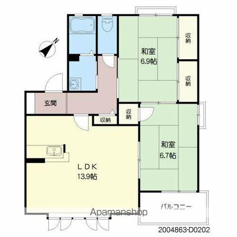 グリーンプラザ鶴見D(2LDK/2階)の間取り写真
