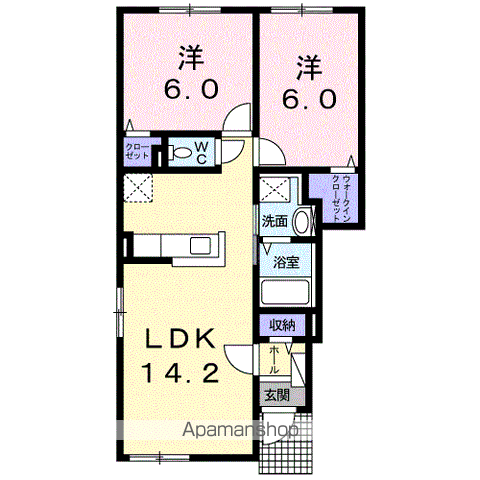 ル・レーヴⅠ(2LDK/1階)の間取り写真