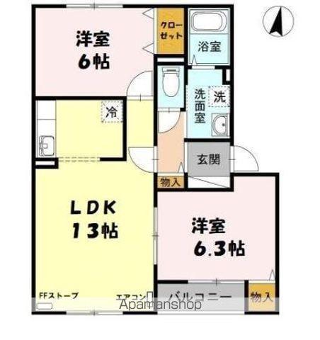 ロイウッドウエスト(2LDK/1階)の間取り写真