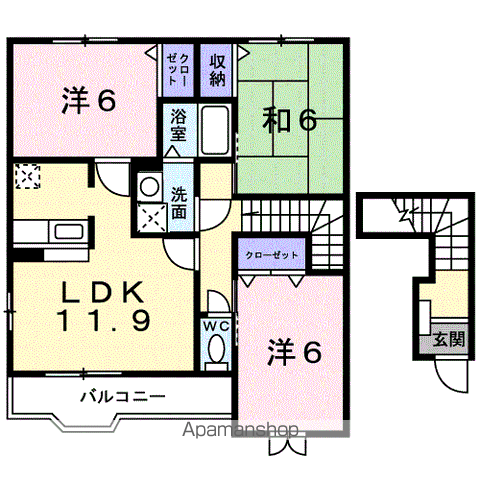 ベルソレイユC(3LDK/2階)の間取り写真