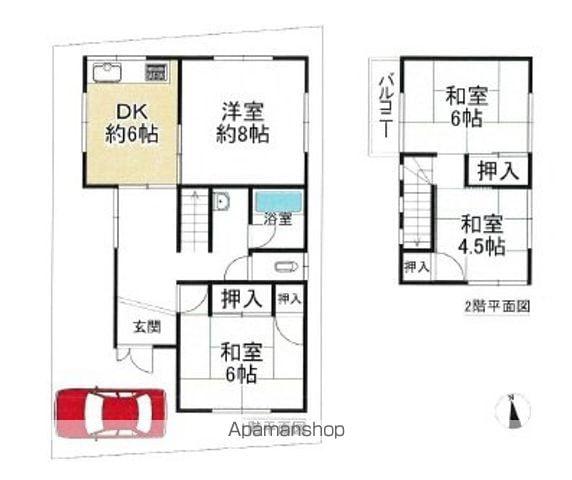 山陽本線 姫路駅 バス乗車時間：58分 緑台バス停バス停で下車 徒歩1分 2階建 築49年(4DK)の間取り写真