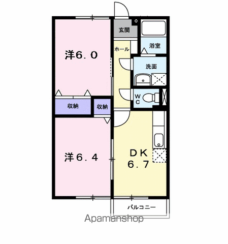 メゾンファミール A棟(2DK/1階)の間取り写真