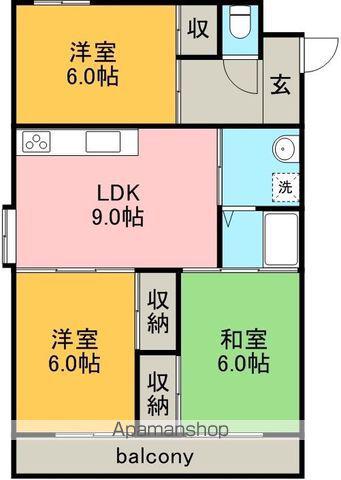 リーベ中柳(3LDK/4階)の間取り写真