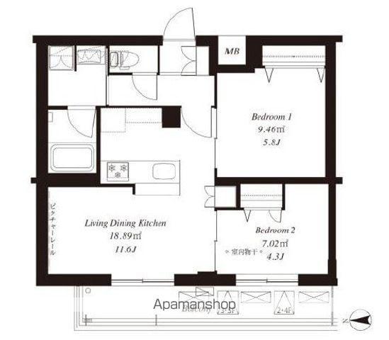フレンシア下井草(2LDK/3階)の間取り写真