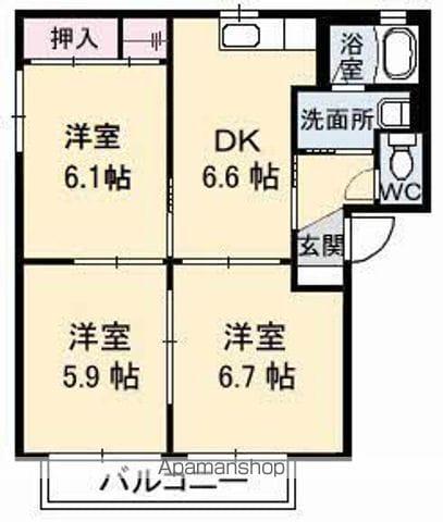 シャーメゾンS B棟(3DK/2階)の間取り写真