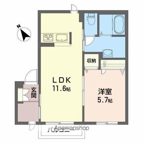 アップルヒルズC(1LDK/1階)の間取り写真