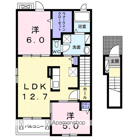 クオーレⅠ(2LDK/2階)の間取り写真