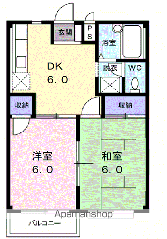 カーサ・ファミールA(2DK/2階)の間取り写真