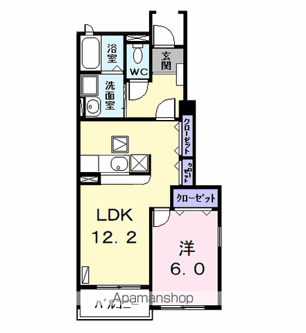 スタディオ(1LDK/1階)の間取り写真