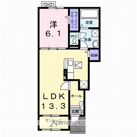 ヴィラ・シーレックスB(1LDK/1階)の間取り写真