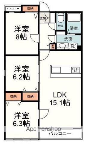 ガーデンハウス雅 B棟(3LDK/2階)の間取り写真