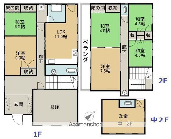 予讃線 伊予西条駅 徒歩8分 2階建 築38年(7SLDK)の間取り写真