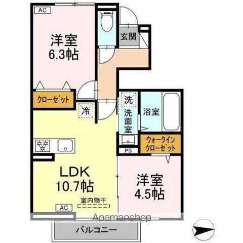 セレスティア古川 B棟(2LDK/1階)の間取り写真