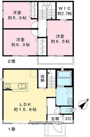 名古屋市東山線 星ケ丘駅(愛知) 徒歩30分 2階建 築1年(3LDK)の間取り写真