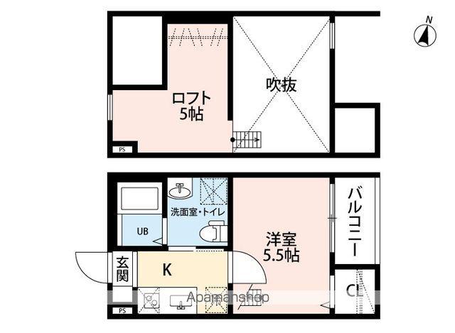 アソシエⅢ(1K/2階)の間取り写真