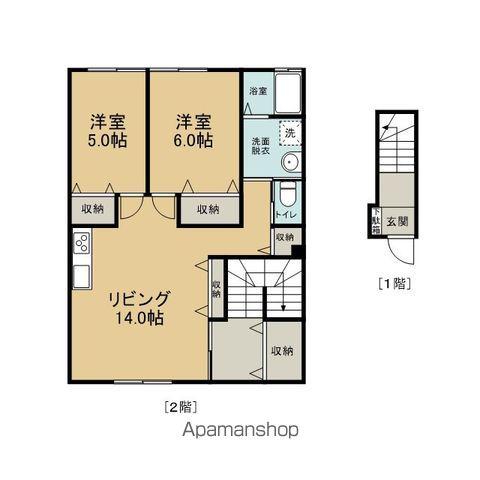 メープルハイツ若松C棟(2LDK/2階)の間取り写真