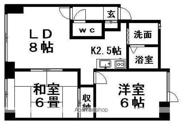 福住パ-クサイドマンション(2LDK/2階)の間取り写真