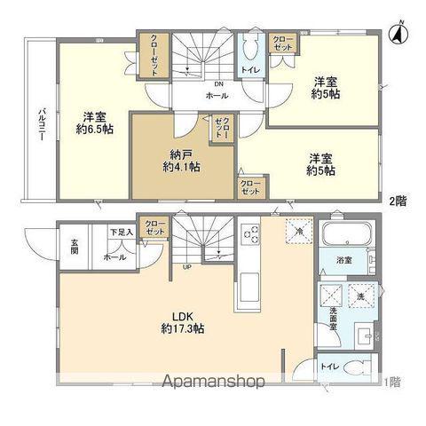 東武鉄道野田線 逆井駅 バス乗車時間：6分 ゆりぞの幼稚園バス停で下車 徒歩4分 2階建 築2年(3SLDK)の間取り写真