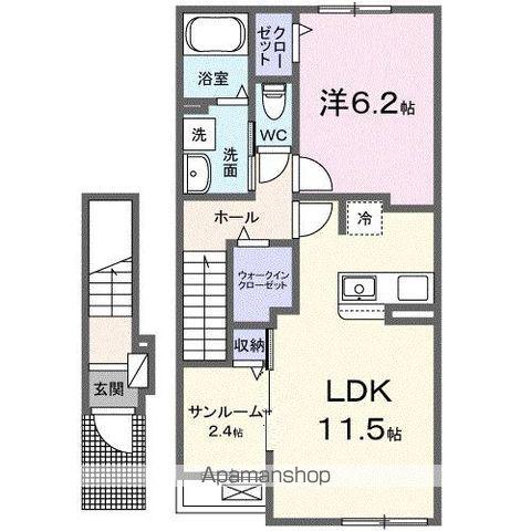 ル・ボヌール三木Ⅶ(1LDK/2階)の間取り写真