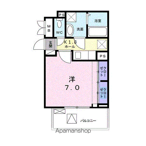 リオン B(1K/2階)の間取り写真