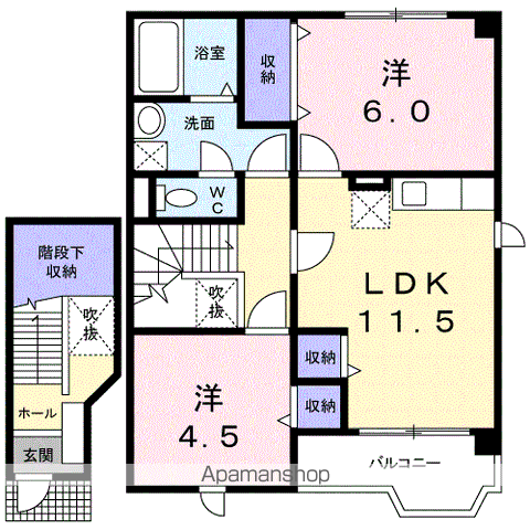 ヴィラ・クレール(2LDK/2階)の間取り写真
