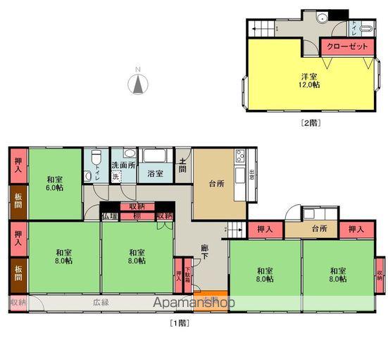 常磐線 内郷駅 徒歩10分 2階建 築54年(6DK)の間取り写真