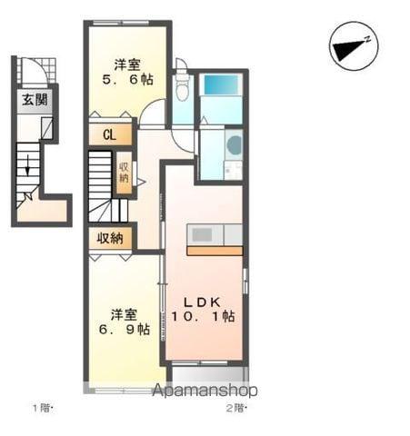 ウエストヴィラA(2LDK/2階)の間取り写真