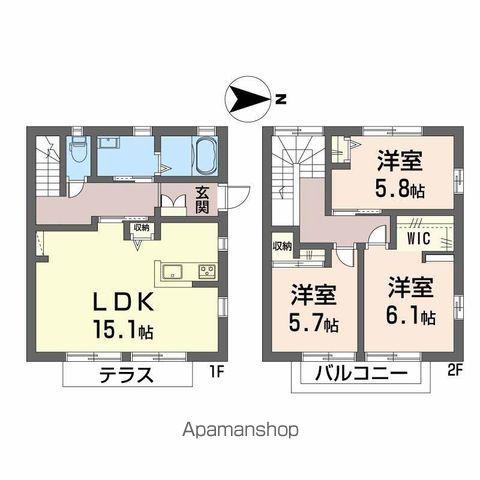 テラスハウス(3LDK/1階)の間取り写真
