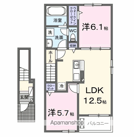 ウィング コート アキ(2LDK/2階)の間取り写真