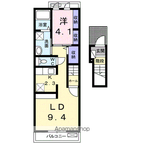 カーサ・フェリーチェ EYーⅠ(1LDK/2階)の間取り写真