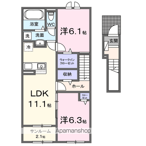 ラ・オハナ・エコル(2LDK/2階)の間取り写真