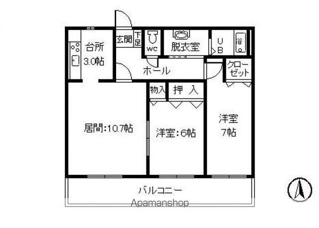 宝来中央ハイツ(2LDK/1階)の間取り写真