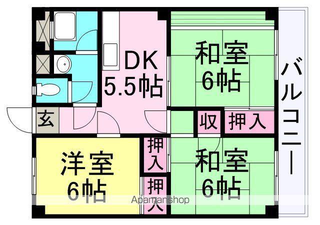 サリーコート元浜(3DK/3階)の間取り写真