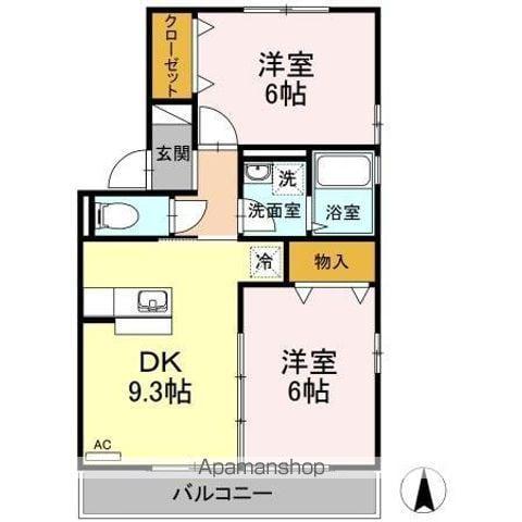 ベイリーフ河部A棟(2DK/1階)の間取り写真