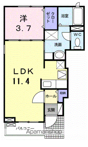 カーサクラシコ(1LDK/1階)の間取り写真
