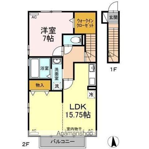 リビングタウン鵜沼C(1LDK/2階)の間取り写真