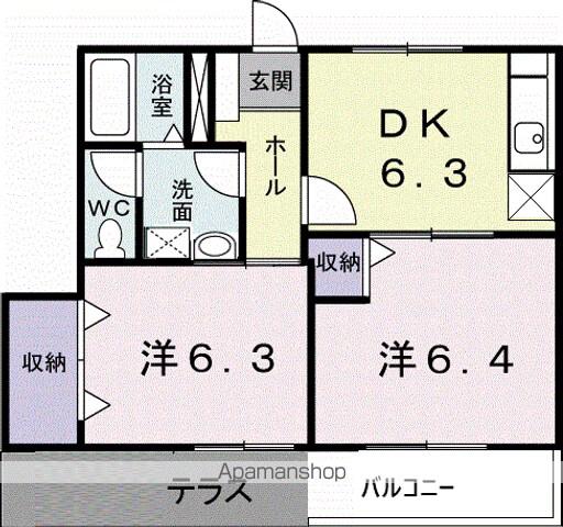 サイドヒル B(2DK/1階)の間取り写真
