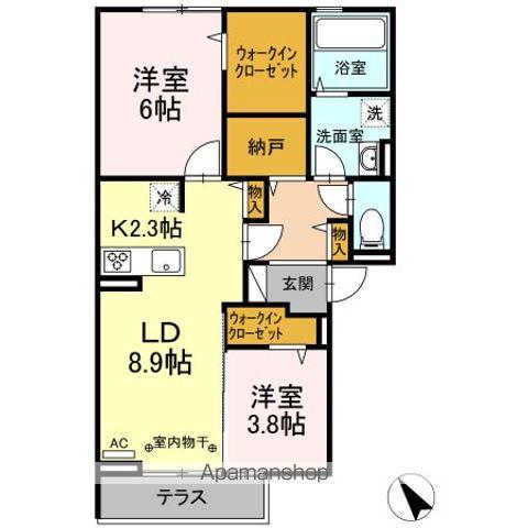 中央本線 甲府駅 バス乗車時間：10分 清水新居バス停で下車 徒歩19分 3階建 築5年(2LDK/1階)の間取り写真
