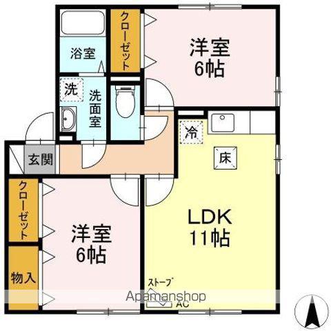 ドルチェ悠遊(2LDK/1階)の間取り写真